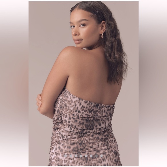 Anthropologie Mesh Shirred Tube Top Size XL Leopard Print Stretch Pullover - Picture 2 of 10